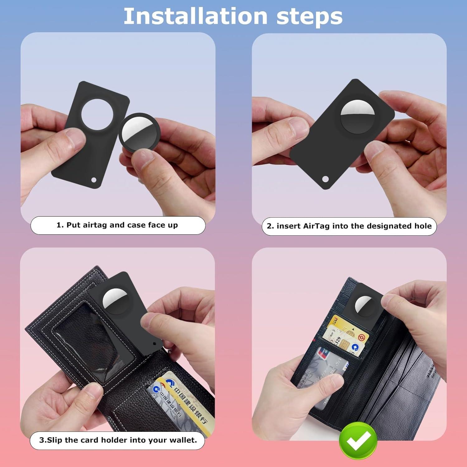 Airtag Wallet Holder, Ultra Thin Airtag Wallet Card Case for Apple Air tag, Slim Wallet Airtag Holder for Purse, Handbags, Backpack Wallet, Clutch Bag(Black)