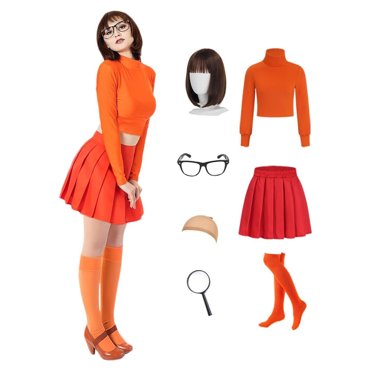 Disfraz de Velma Adulto Mosong con Top Corto y Falda Roja