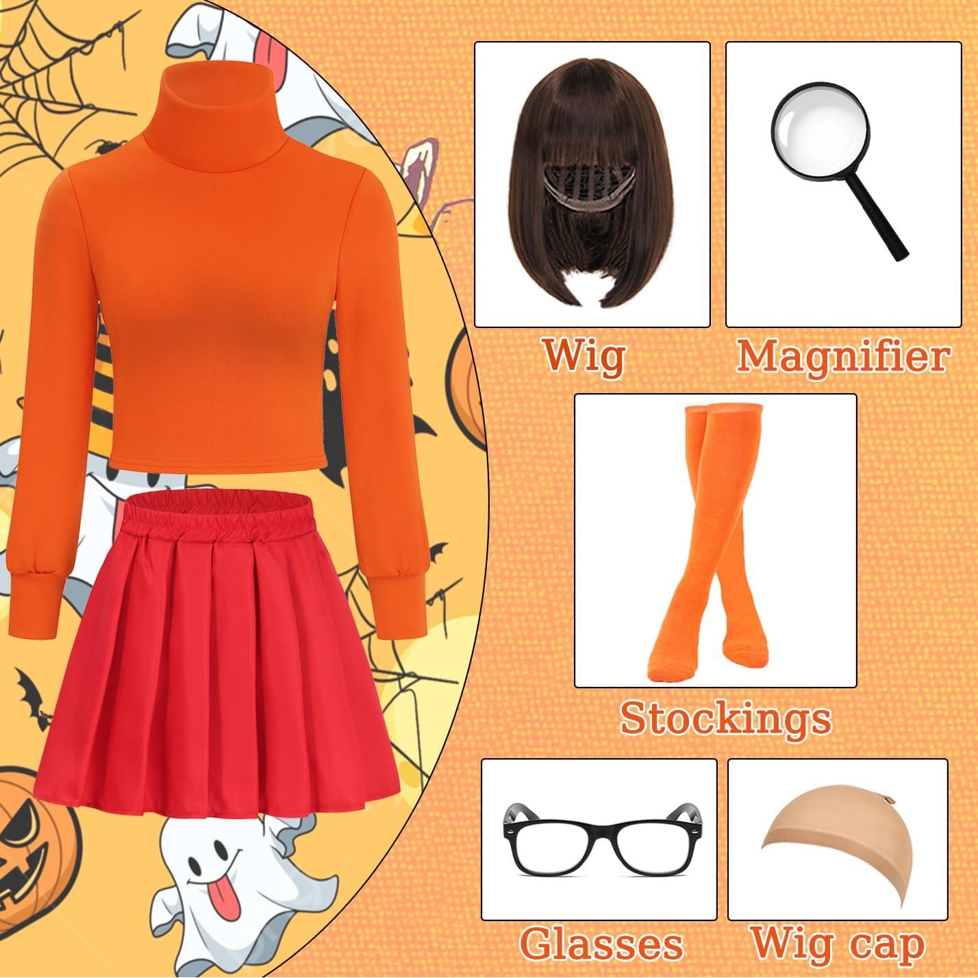 Disfraz de Velma Adulto Mosong con Top Corto y Falda Roja