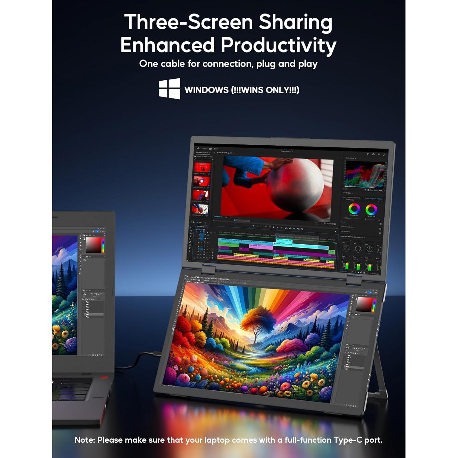 Extensor de Pantalla ZSCMALLS 15.6" 1080P USB-C Plegable