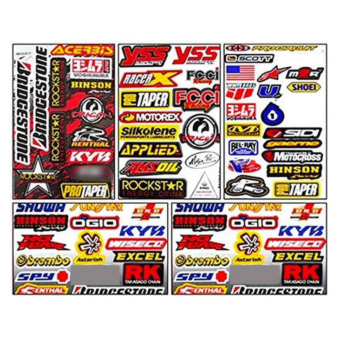 Set of 5 Motocross Dirt Bike Helmet Decal Kit Sticker Sheets #Su-501