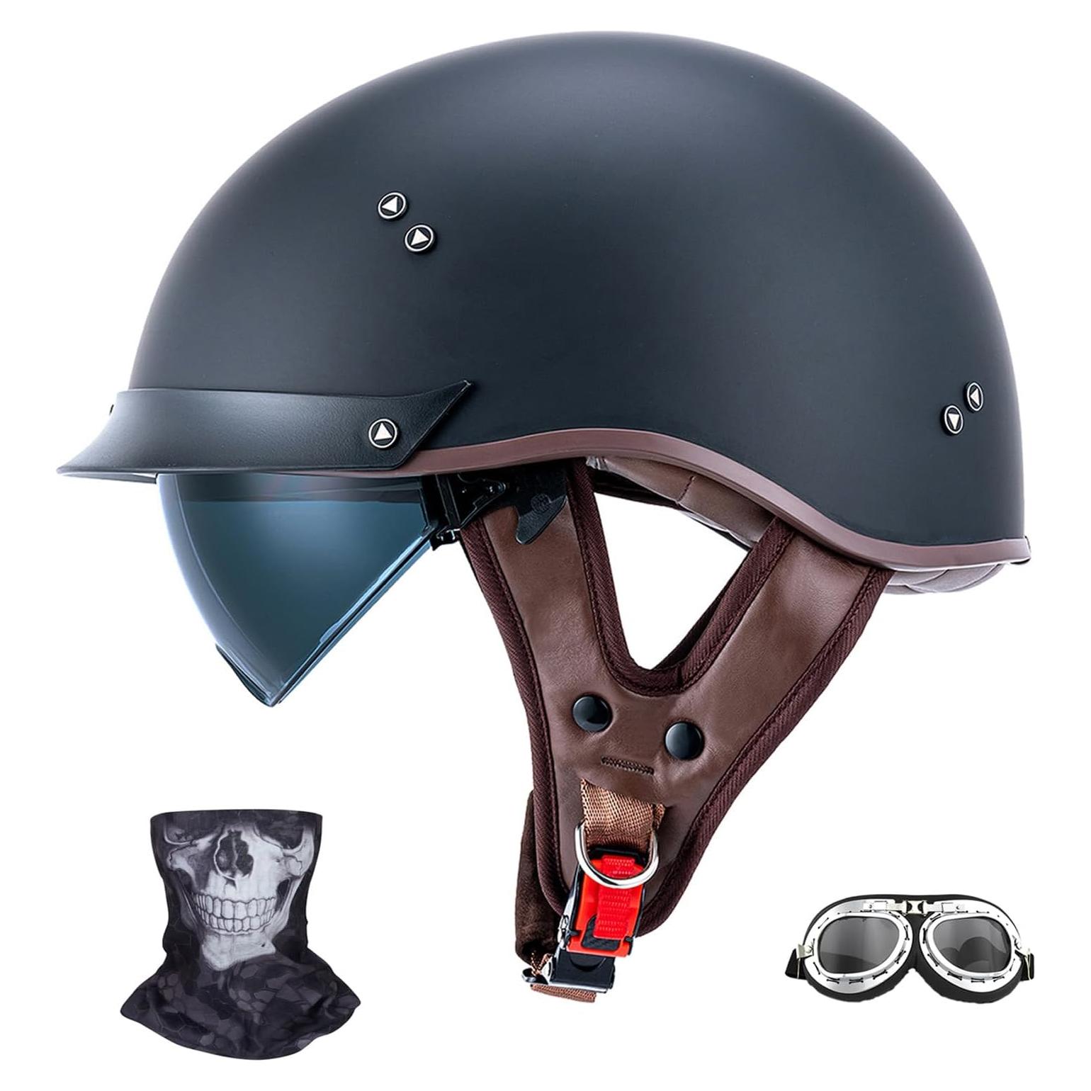 Casco de motocicleta JQF Gear MM107 Retro Negro Mate M
