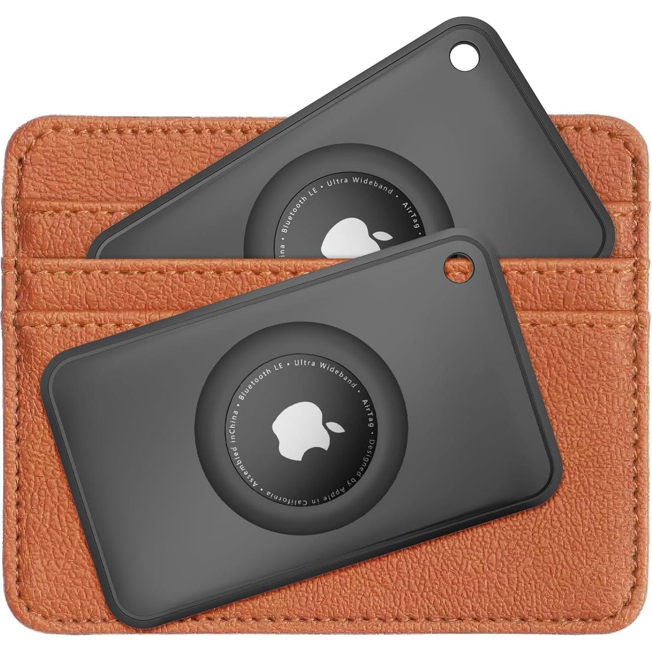 2 Pack Soporte de Cartera Airtag Meliya Ultra Delgado Negro