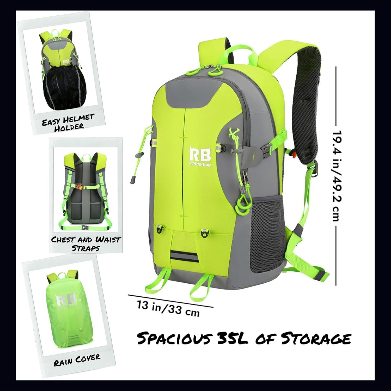 Mochila Reflectante Riderbag 35L Resistente al Agua Verde