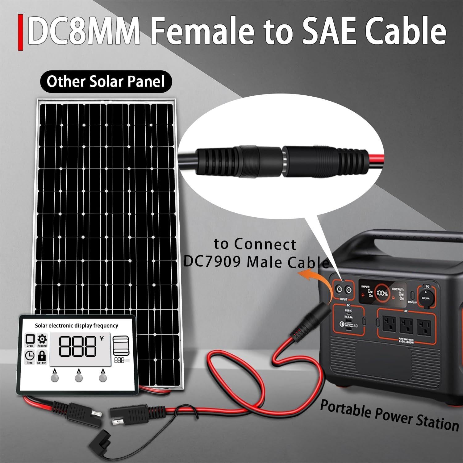 Adaptador SAE a DC 8mm hembra 1.8m COMeap para panel solar