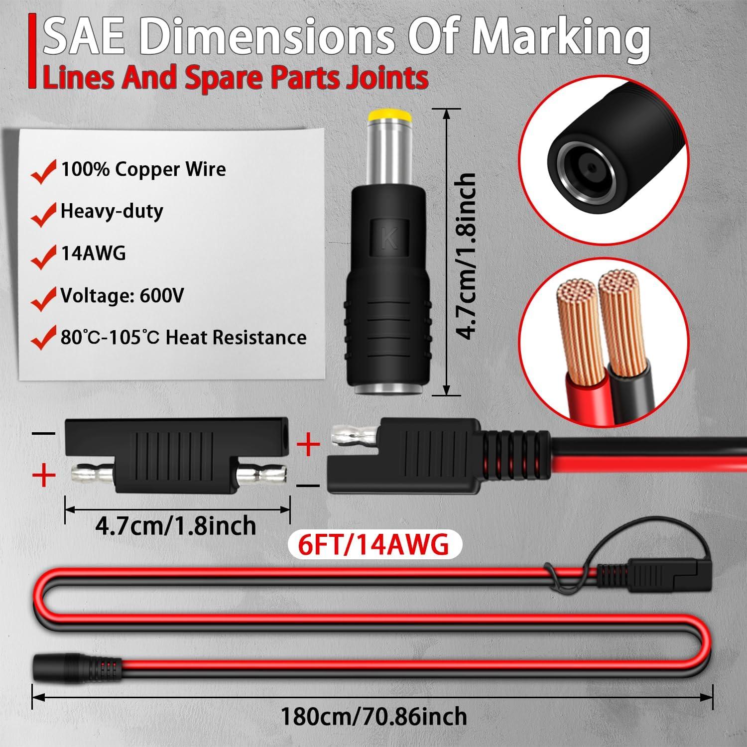 Adaptador SAE a DC 8mm hembra 1.8m COMeap para panel solar