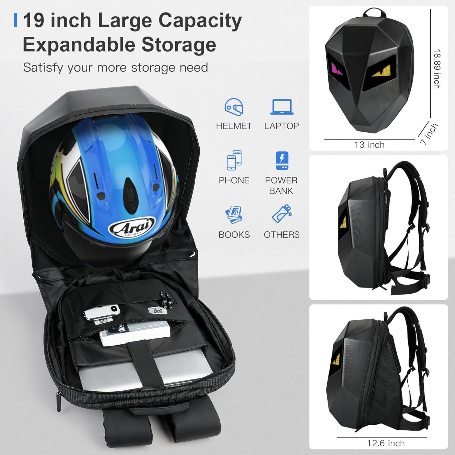 Mochila LED Impermeable para Motocicleta - 30L - Color Negro