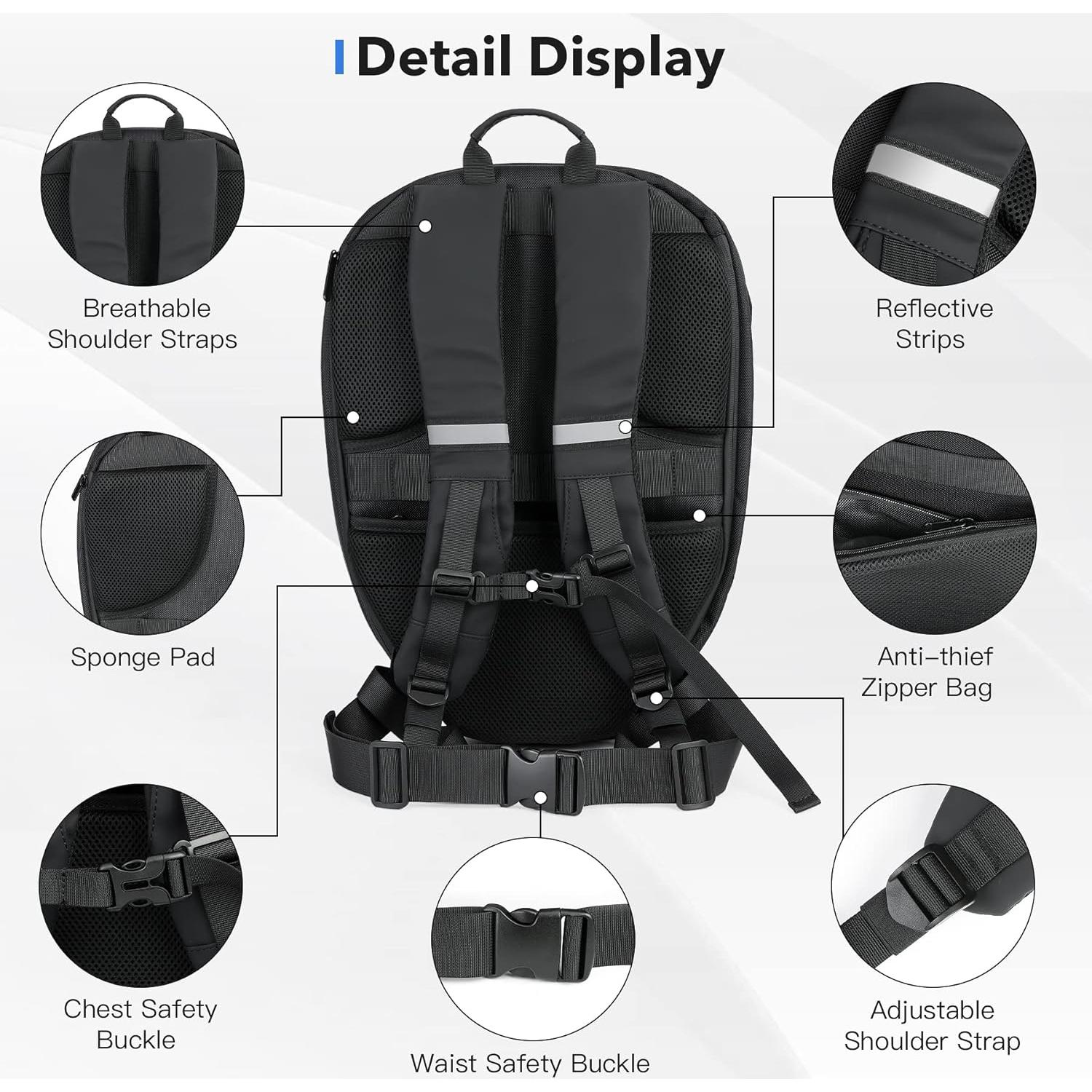 Mochila LED Impermeable para Motocicleta - 30L - Color Negro