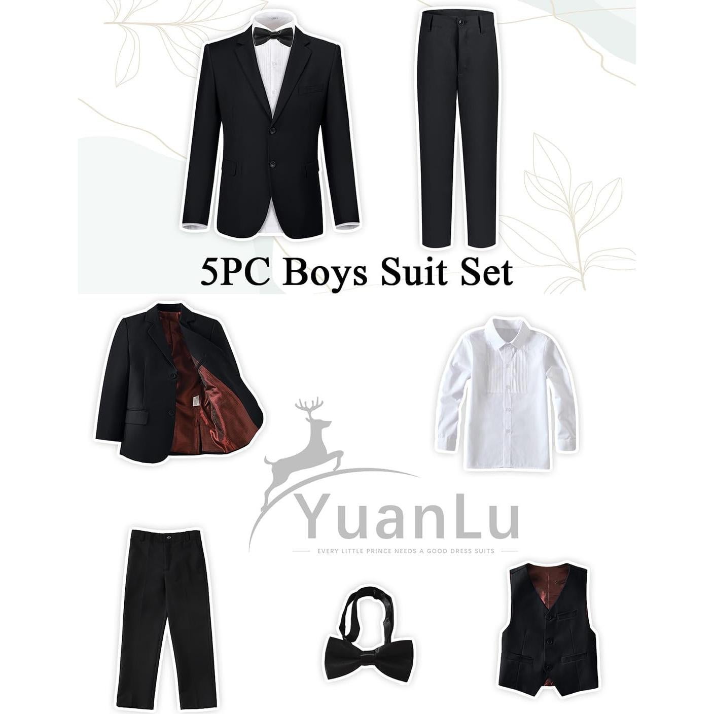 Traje Tuxedo para Niños YuanLu Slim Fit 5 Piezas Negro