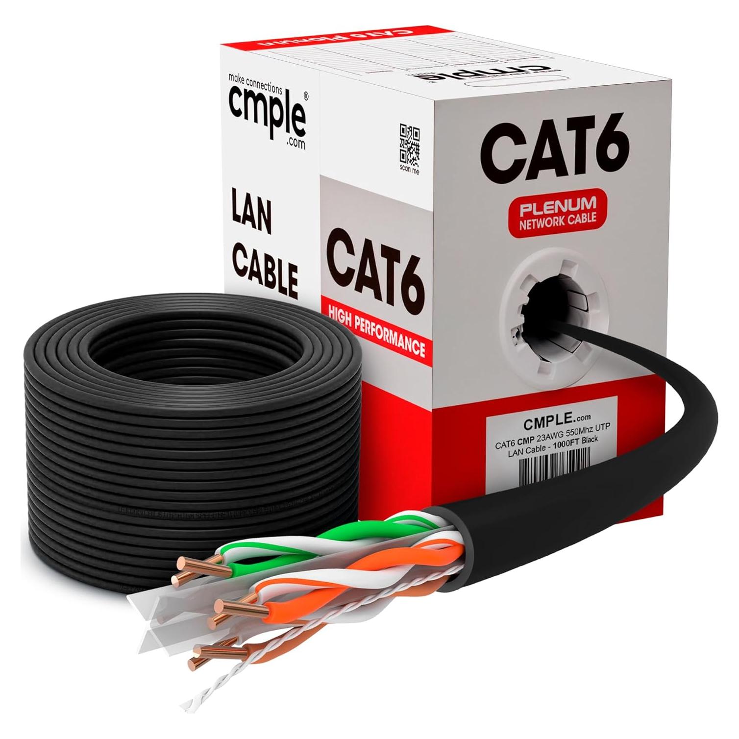Cable Ethernet Cat6 Plenum 1000ft Cmple Negro 550MHz UTP