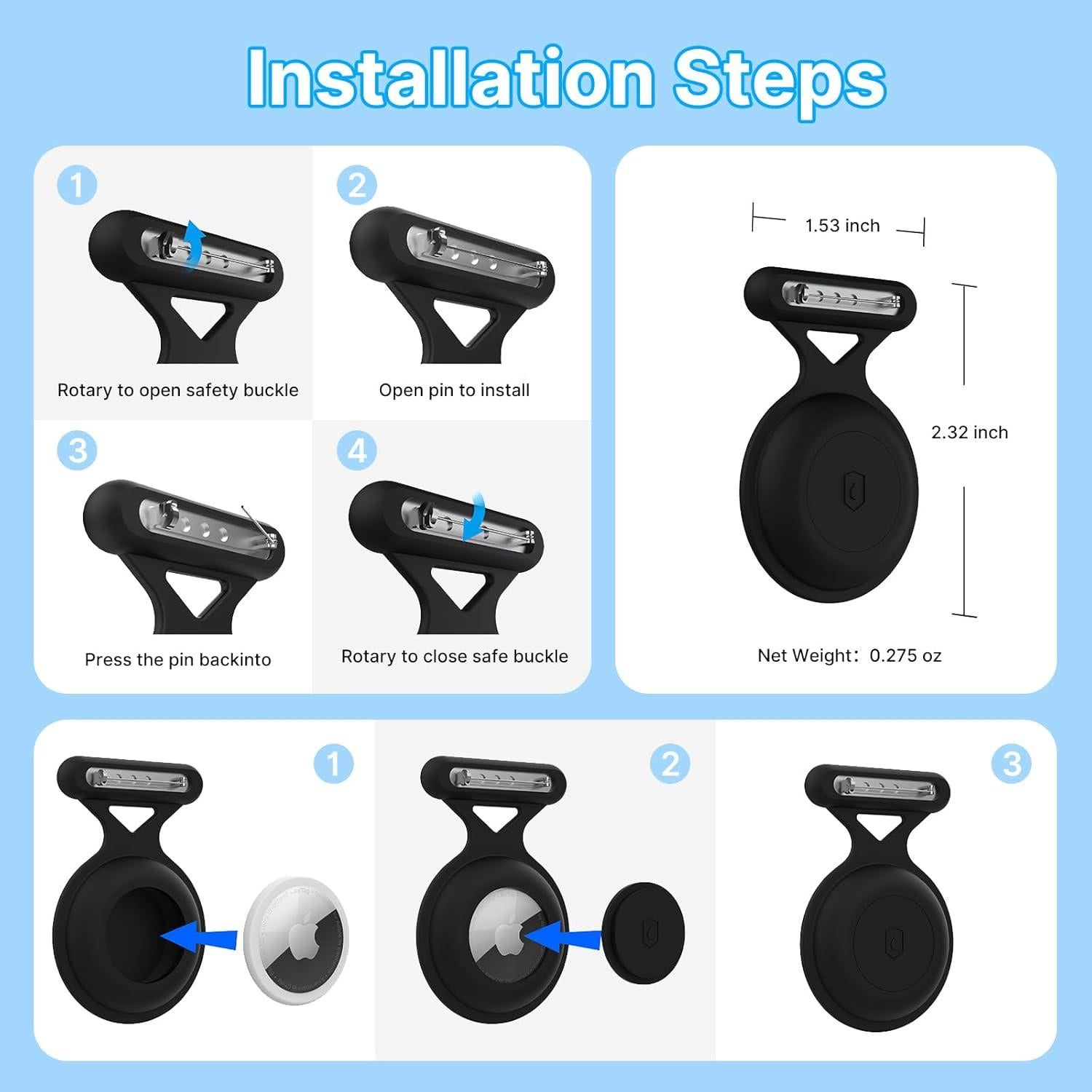 Soporte Impermeable para Airtag BOBOBEV - 2 Piezas Negro