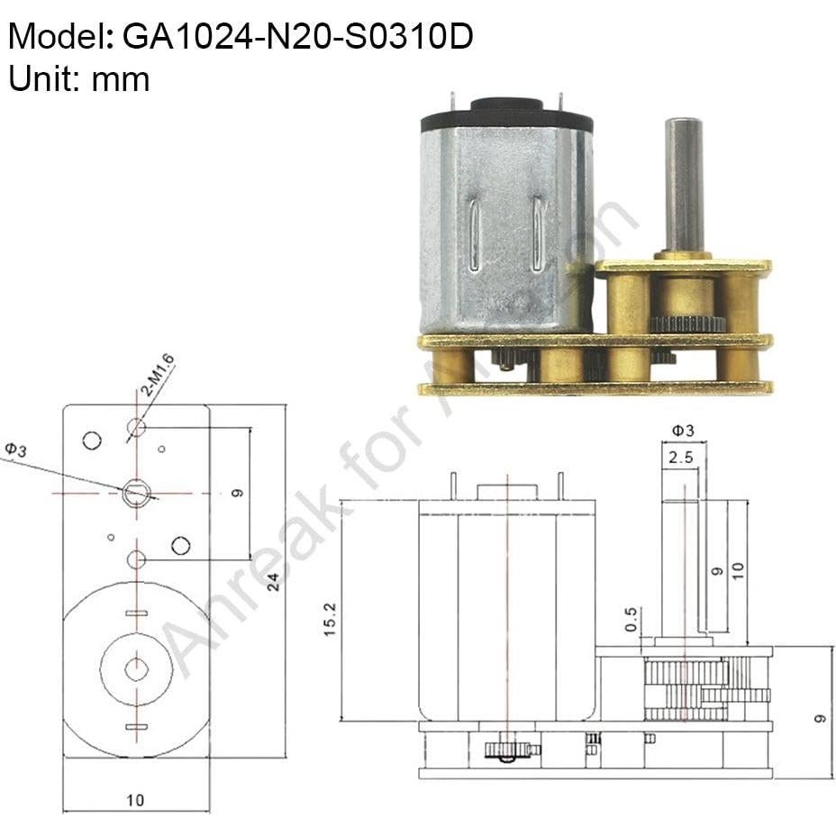 Motor de Engranaje Mini DC N20 12V 30RPM 2Pcs Eje M3x10mm
