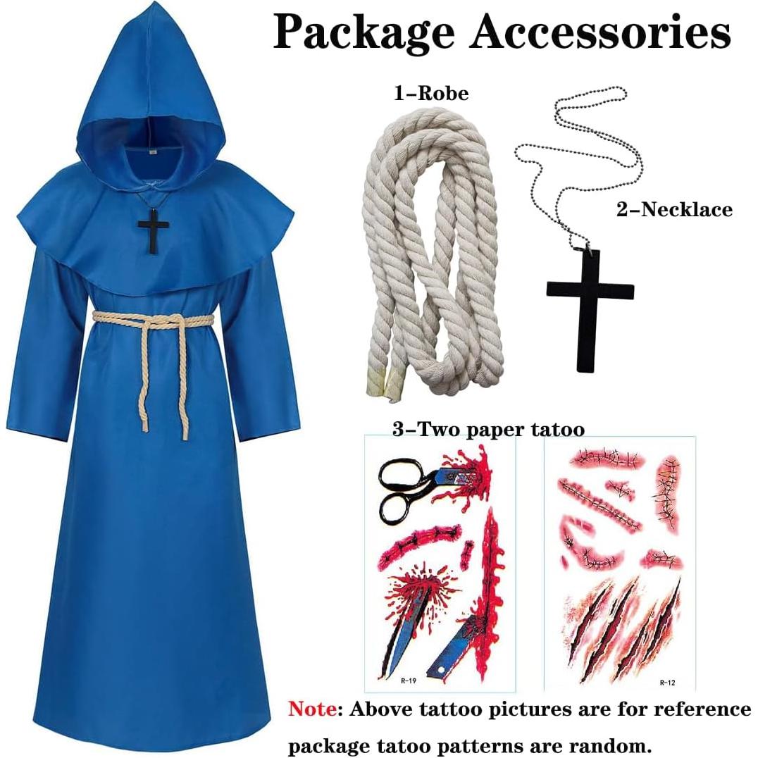 Túnica Medieval con Capucha Unisex - Disfraz Halloween Adultos