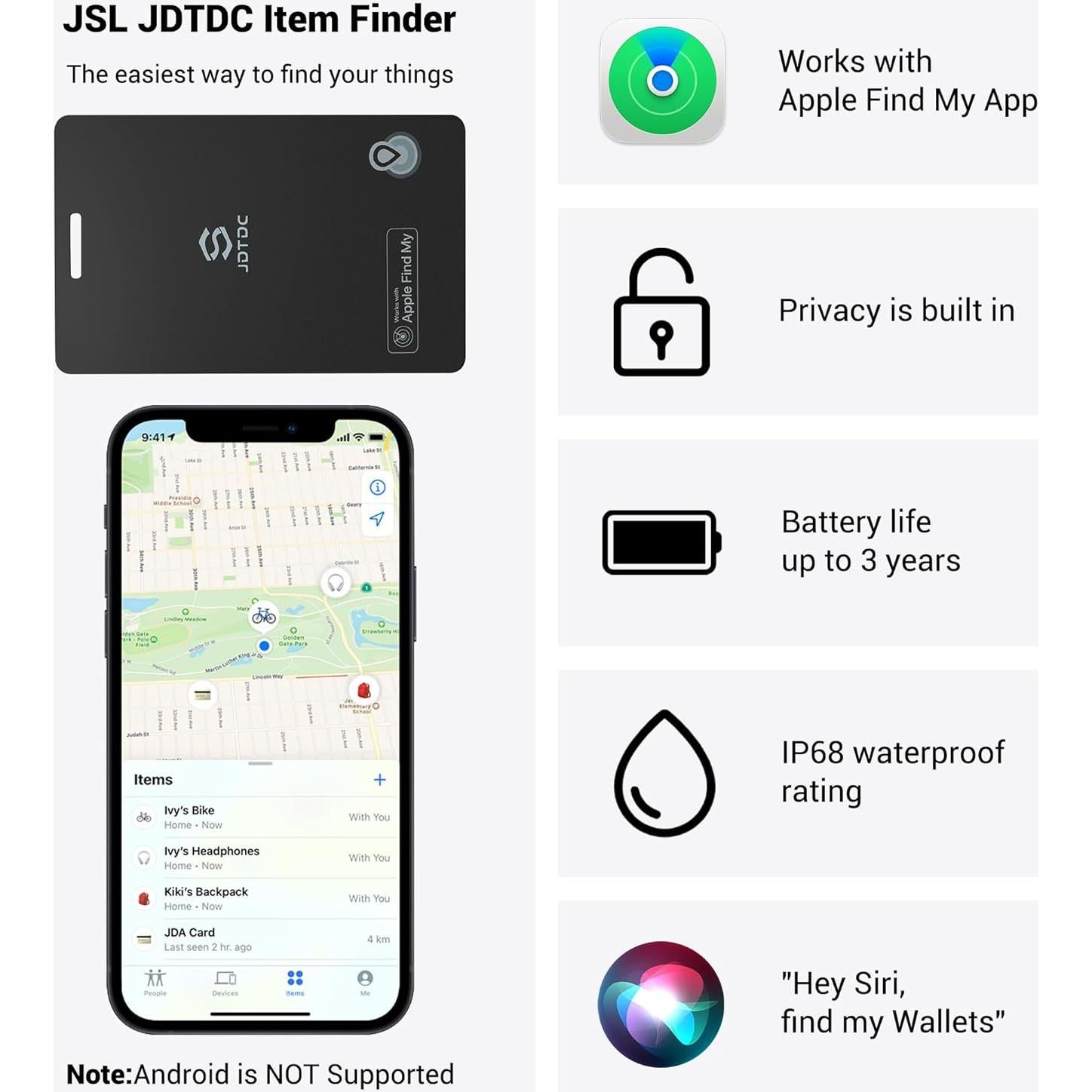 Tarjeta Localizadora de Cartera JSL JDTDC IP68 para iOS