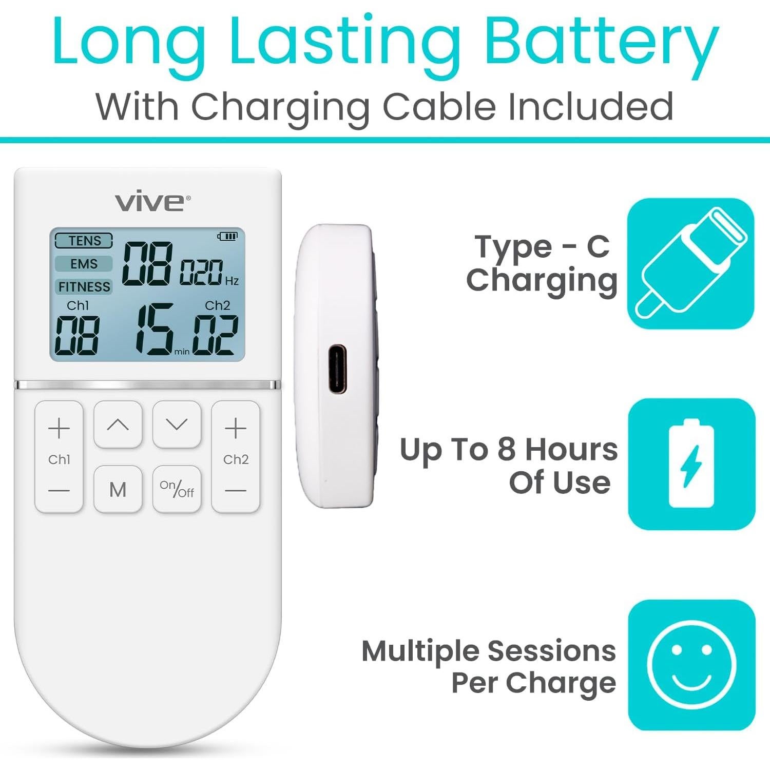 Máquina TENS Vive 50 Modos Alivio Dolor EMS Recargable