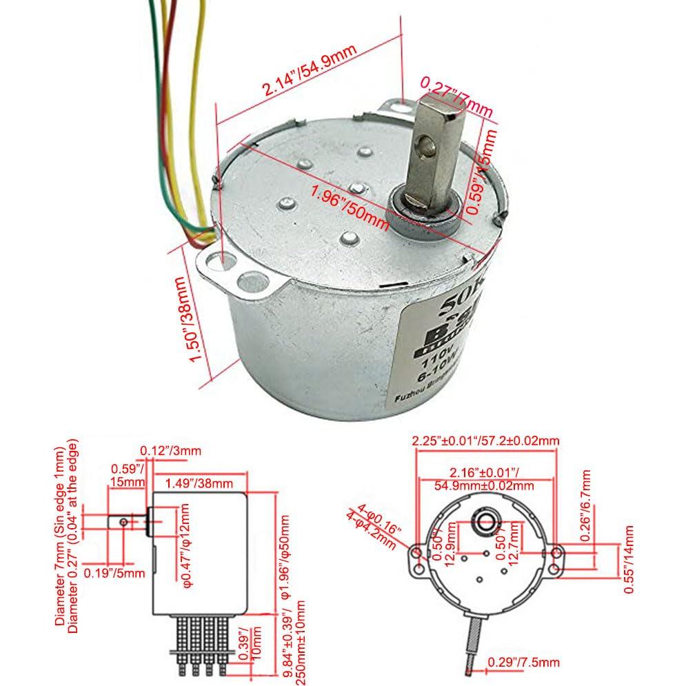 Motor Síncrono AC Bringsmart 110V 1rpm Bajo Ruido 50x38mm