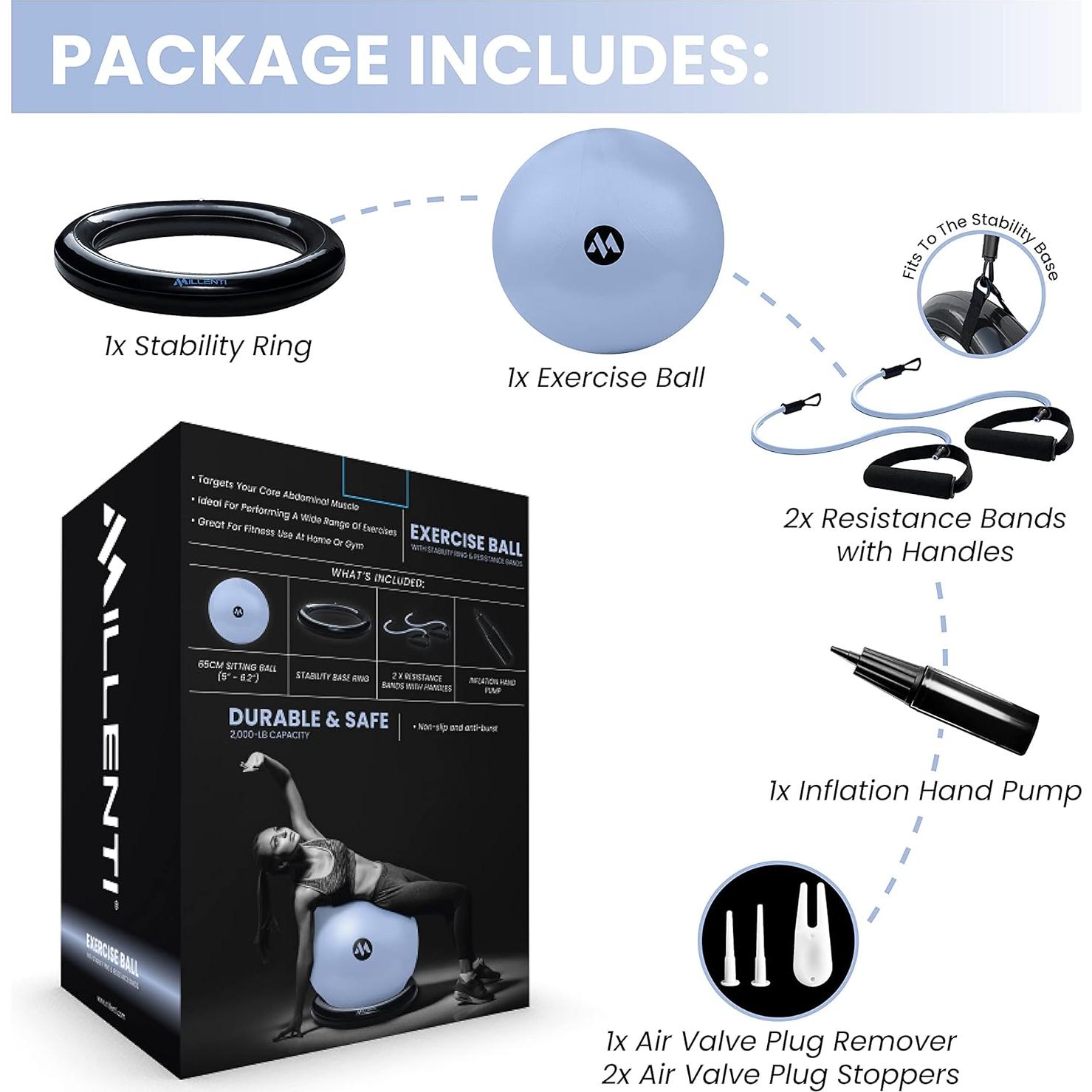 Silla de Pelota de Ejercicio Millenti 65cm con Accesorios