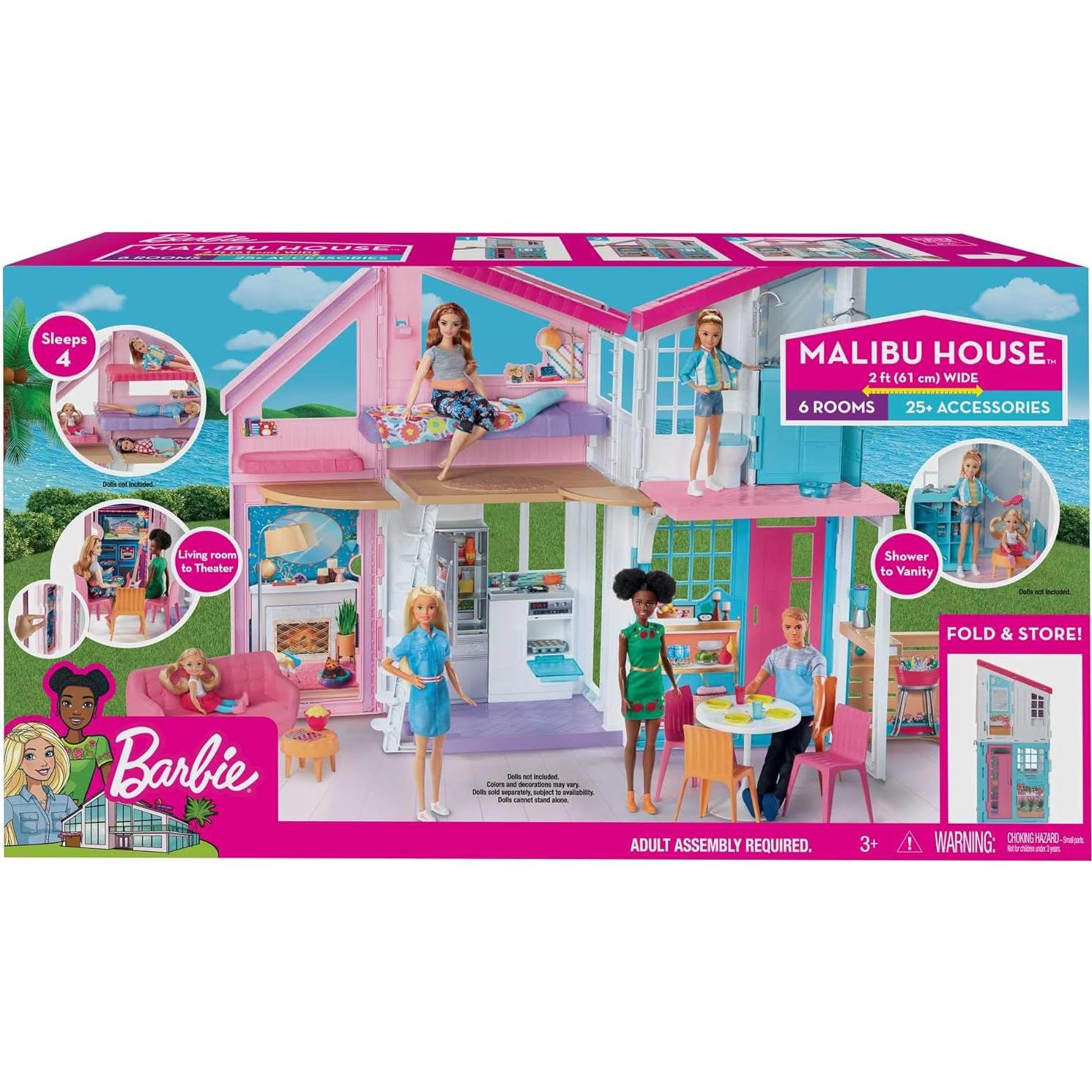 Casa de Muñecas Barbie Malibu 2 Pisos 61 cm con 25 Accesorios