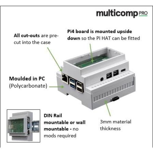Enclosure Montaje en Riel DIN Multicomp Pro para Raspberry Pi 4B