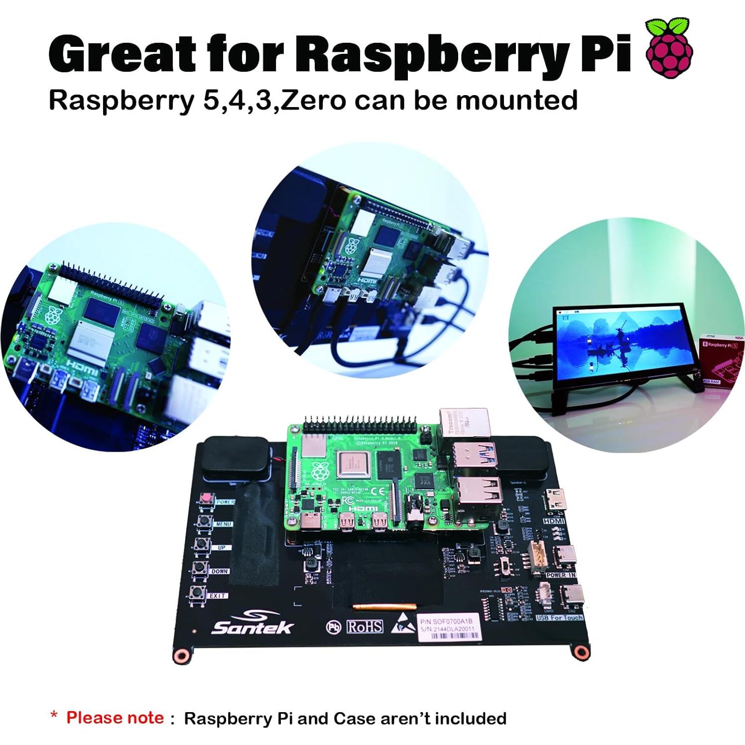 Monitor Táctil Santek 7" IPS 1024x600 HDMI para Raspberry Pi