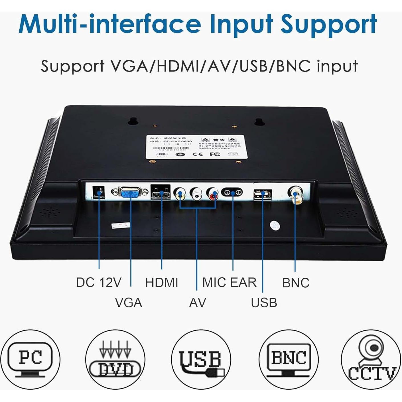 Monitor de Seguridad JaiHo 30.48 cm TFT LCD 800x600 HDMI