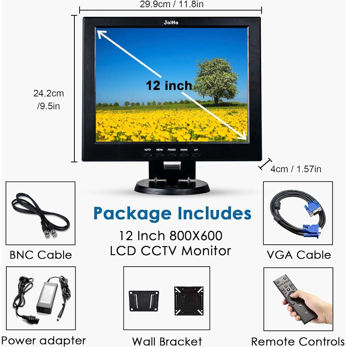 Monitor de Seguridad JaiHo 30.48 cm TFT LCD 800x600 HDMI
