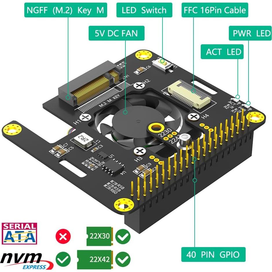 Adaptador PCIe 3 en 1 Sintech M.2 NVMe para Raspberry Pi 5