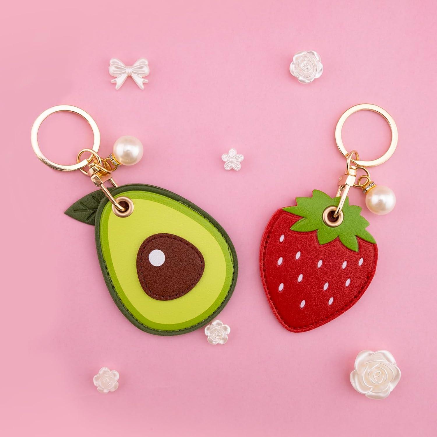 Llavero de cuero aguacate para mujeres con funda AirTag