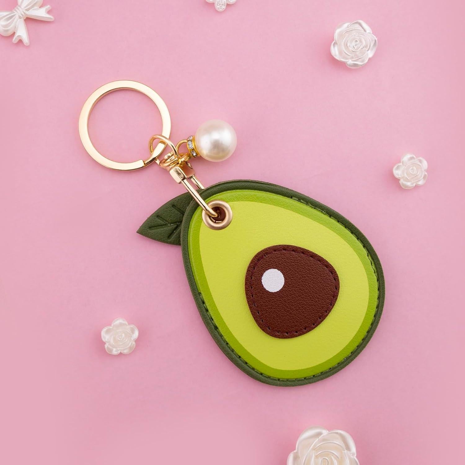 Llavero de cuero aguacate para mujeres con funda AirTag