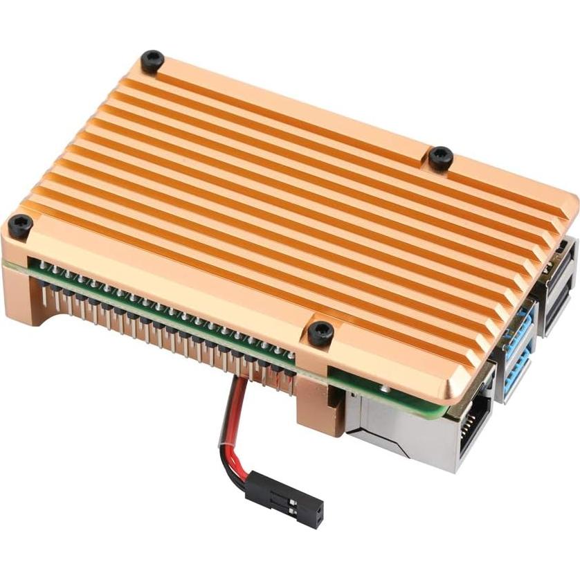 Raspberry Pi 4 Model B Aluminum Case with Dual Cooling Fan Metal Box Gold Shell for RPI 4B (with Dual Fan)