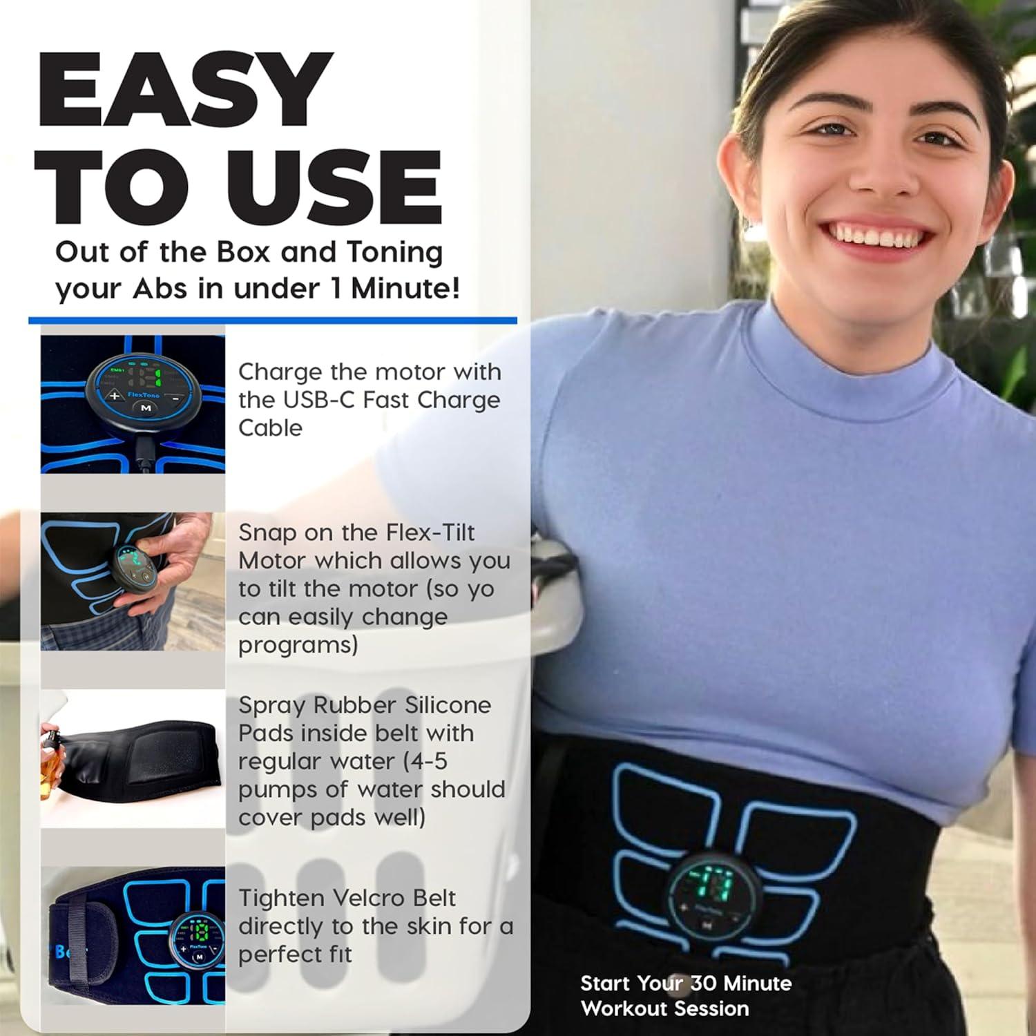 FlexTone Estimulador Abdominal - Cinturón Tonificador  - 6 Modos y 12 Niveles