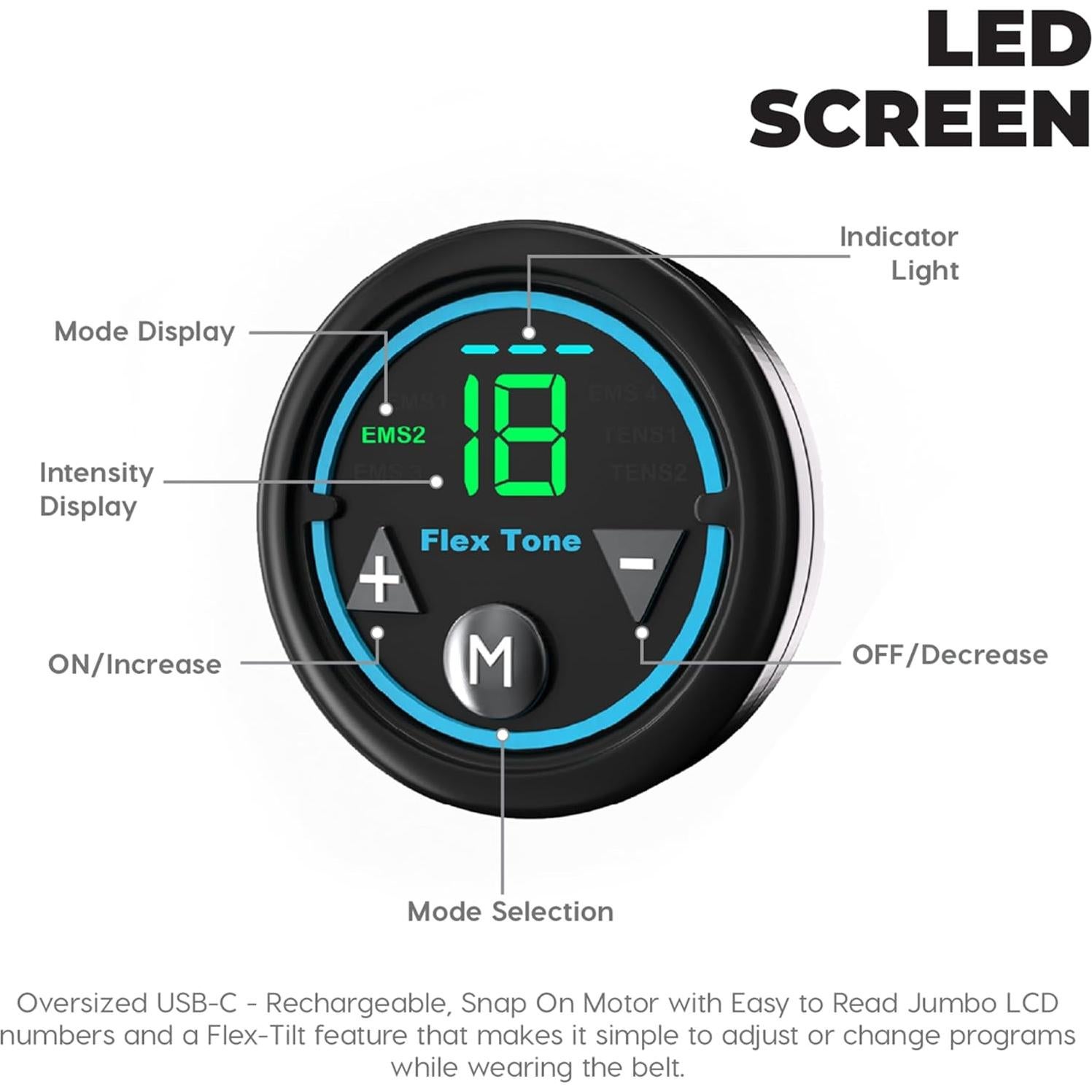 FlexTone Estimulador Abdominal - Cinturón Tonificador  - 6 Modos y 12 Niveles