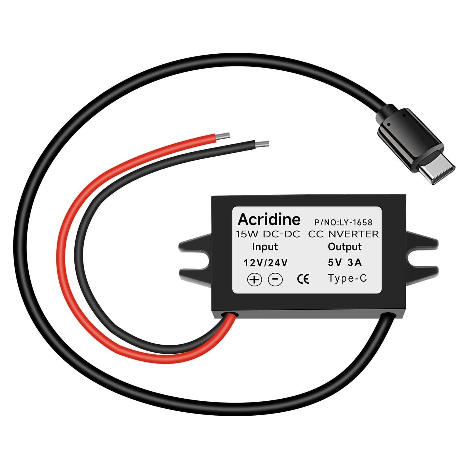 Convertidor Buck DC 12V/24V a 5V USB-C 3A 15W Acridine