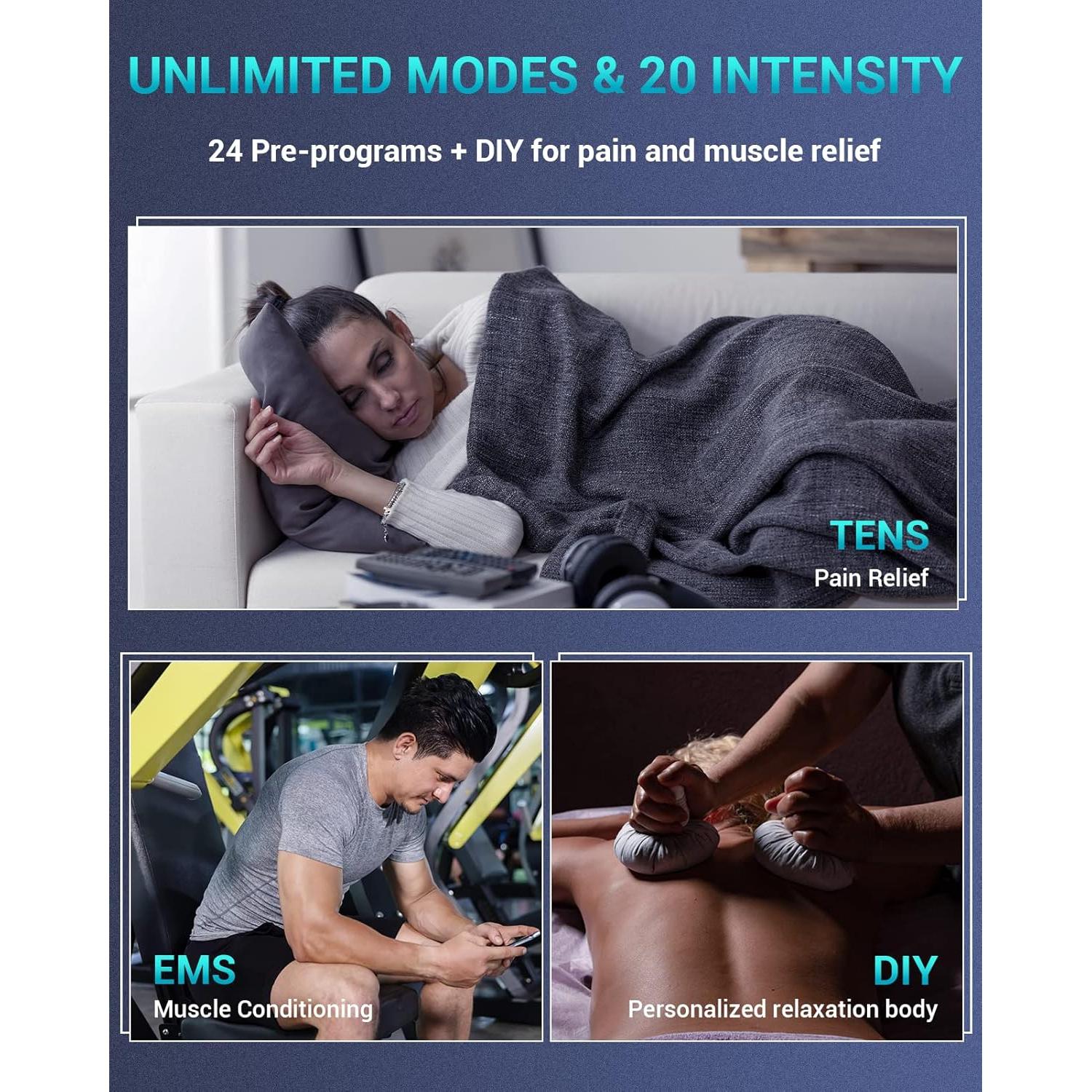 Comfytemp Estimulador Muscular TENS EMS 24 Modos y Pantalla 7.6cm