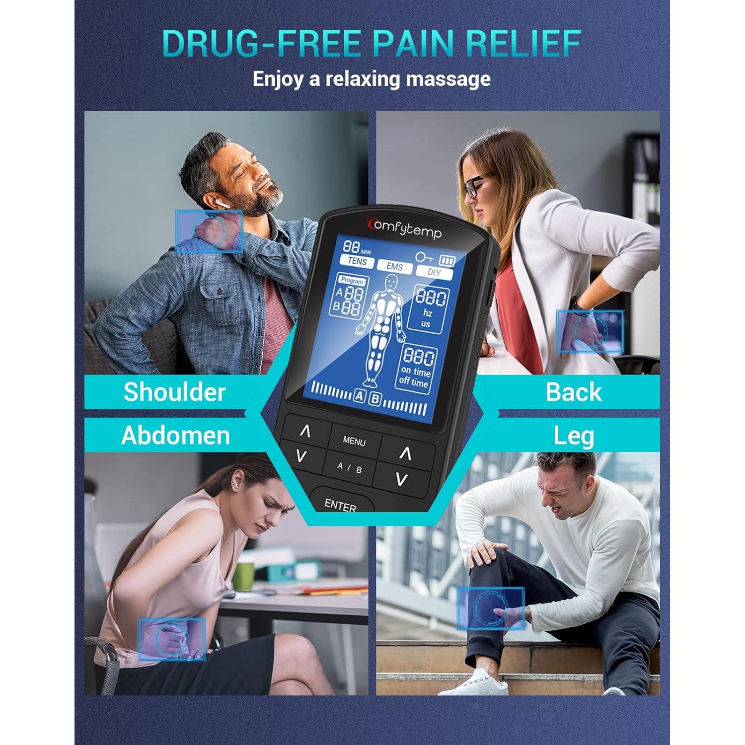 Comfytemp Estimulador Muscular TENS EMS 24 Modos y Pantalla 7.6cm