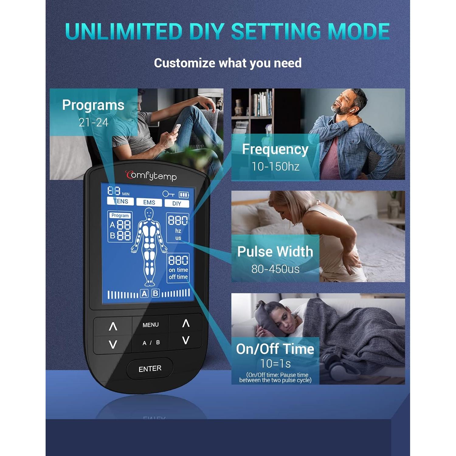 Comfytemp Estimulador Muscular TENS EMS 24 Modos y Pantalla 7.6cm