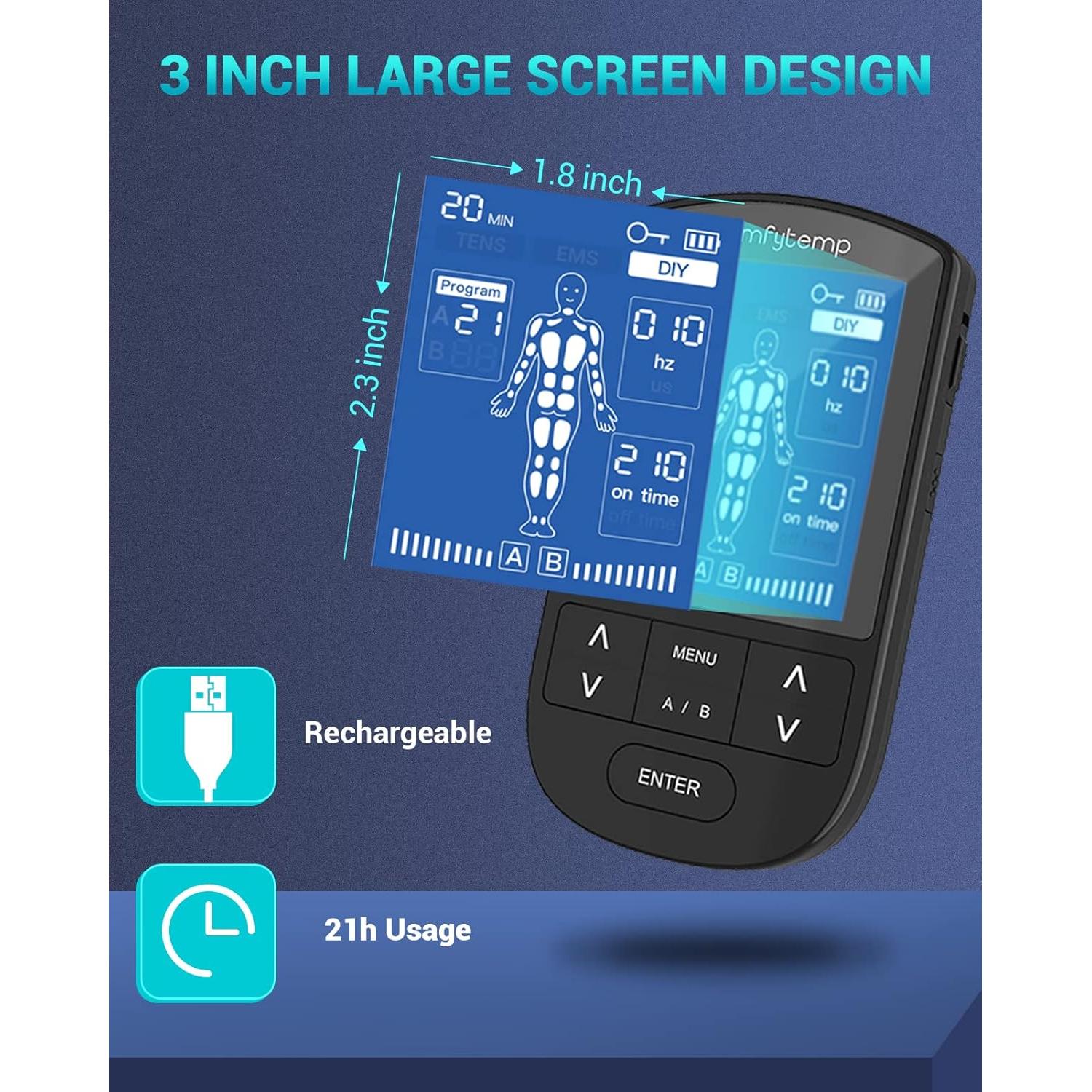 Comfytemp Estimulador Muscular TENS EMS 24 Modos y Pantalla 7.6cm