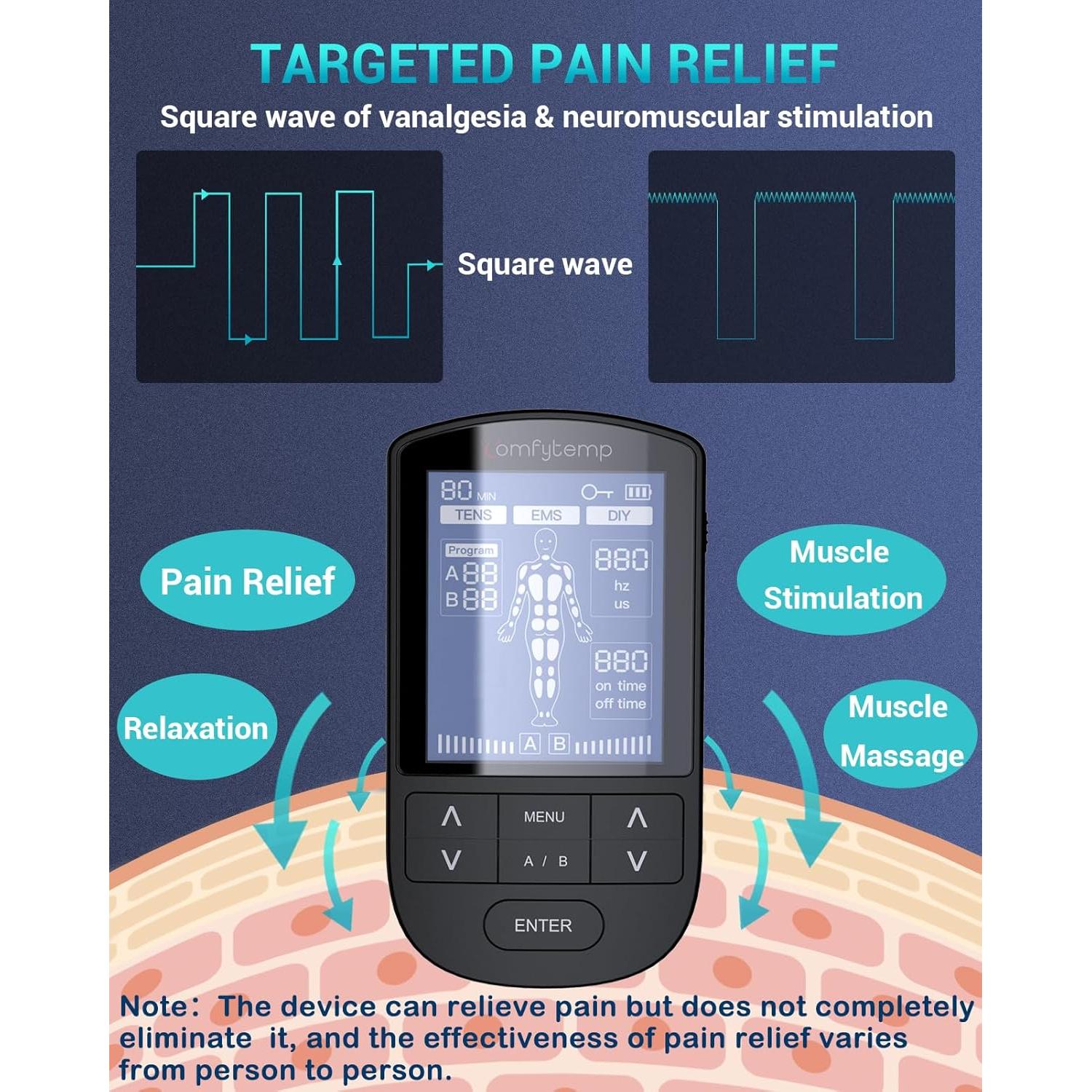Comfytemp Estimulador Muscular TENS EMS 24 Modos y Pantalla 7.6cm