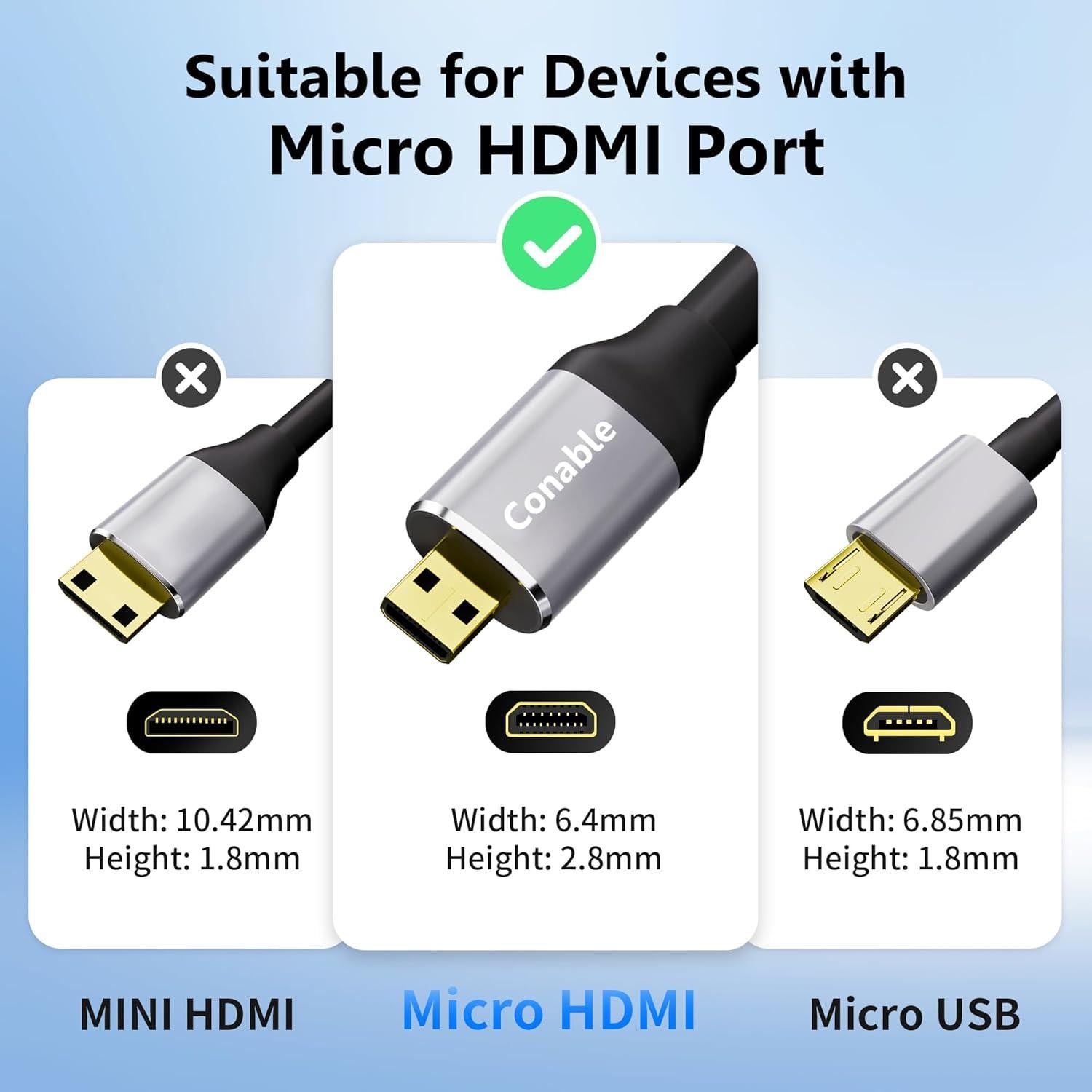 Cable Micro HDMI a HDMI 4.57m Conable 4K 60Hz Compatible GoPro