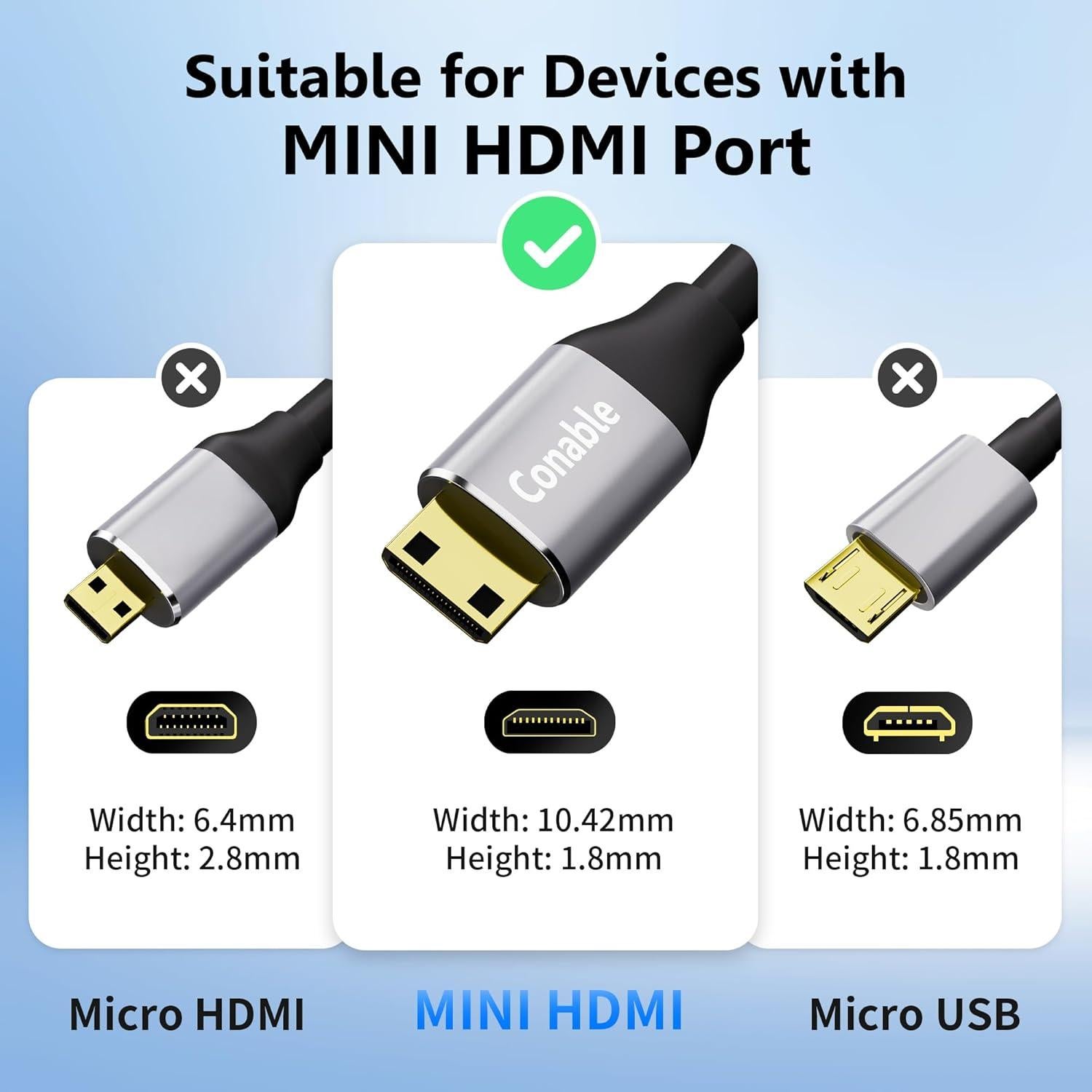 Cable HDMI a Mini HDMI 1.83 m Conable 4K 60Hz Alta Velocidad