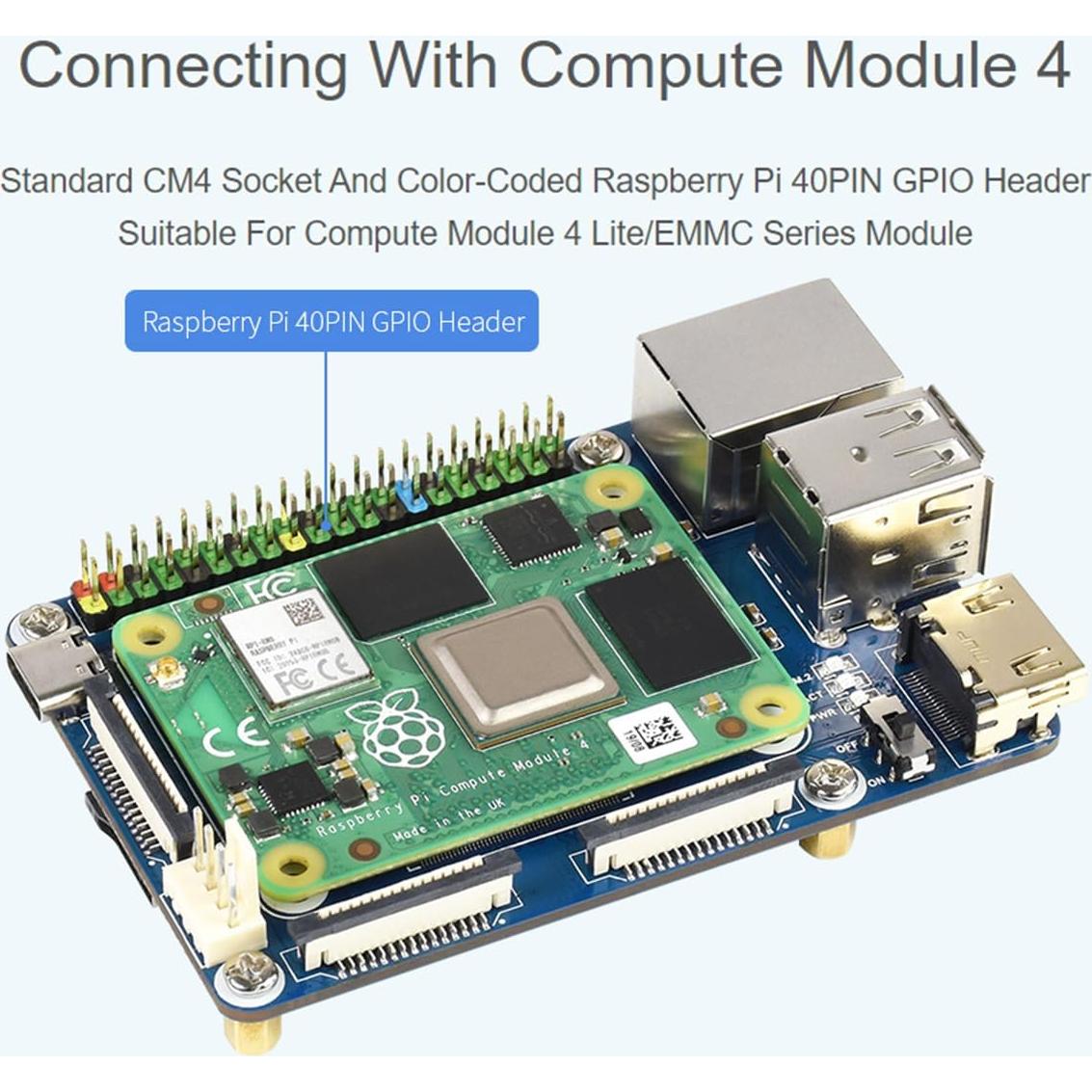 Mini Base Board A Waveshare para Raspberry Pi CM4 con GPIO 40PIN