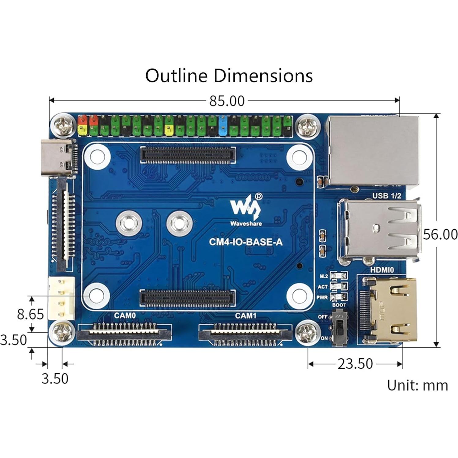 Mini Base Board A Waveshare para Raspberry Pi CM4 con GPIO 40PIN