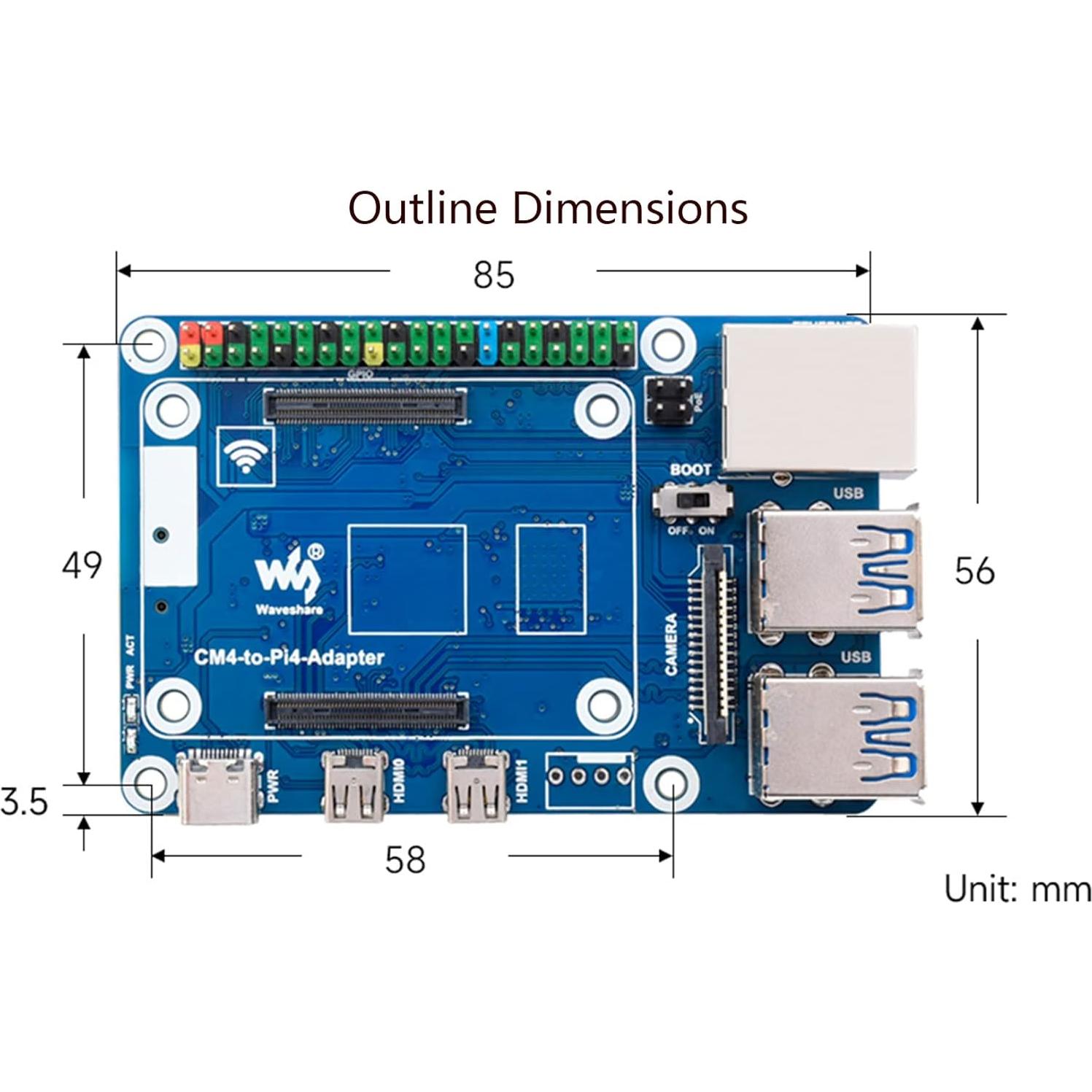 Adaptador CM4 a Raspberry Pi 4B Waveshare - 4 USB 3.0, Gigabit