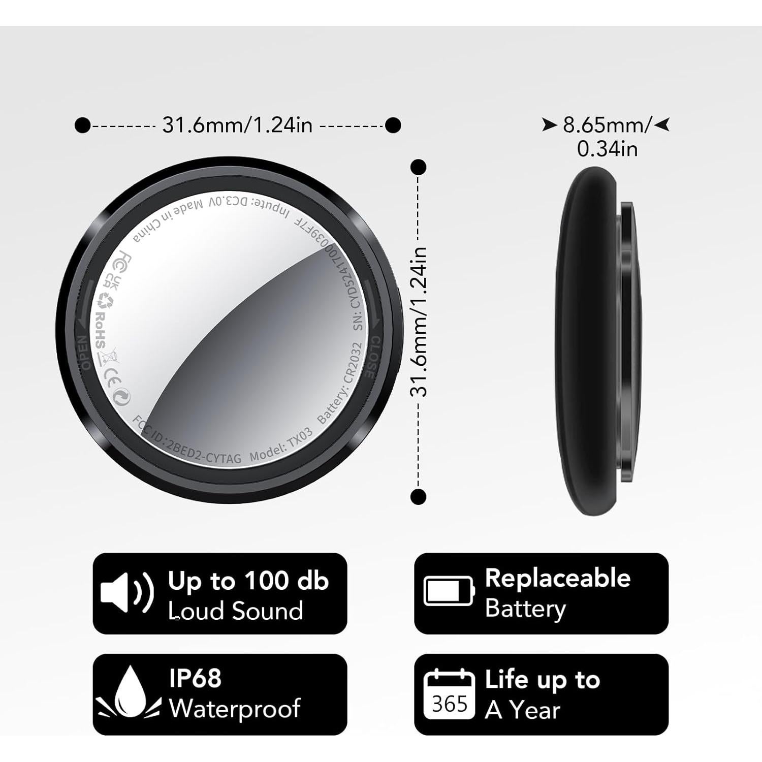 Etiquetas de Rastreo Bluetooth QCOQ - Paquete de 3, Negro