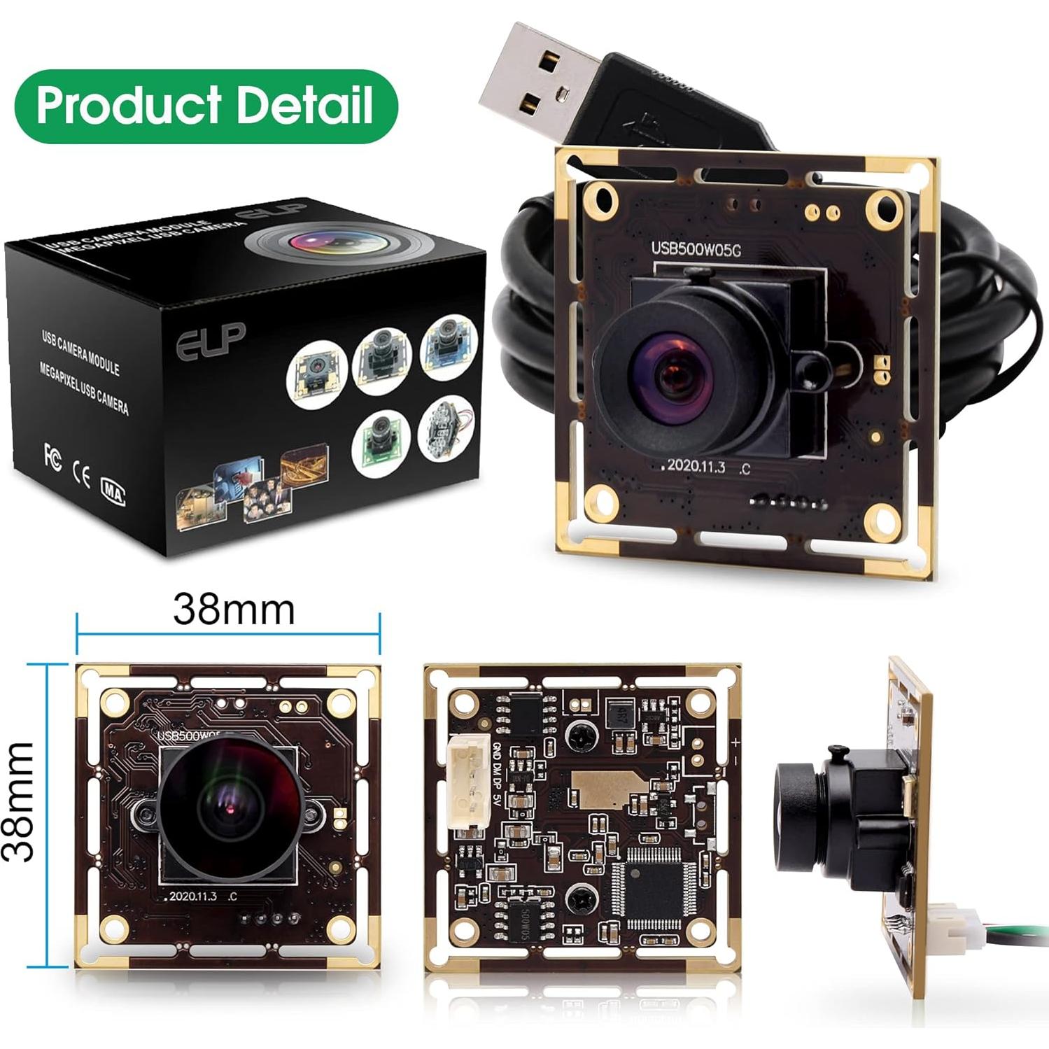 Cámara USB 5MP IFWATER con lente 100° sin distorsión