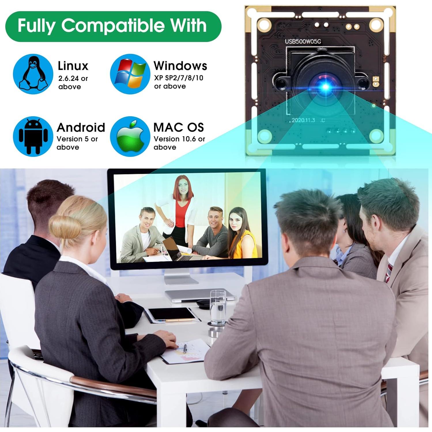 Cámara USB 5MP IFWATER con lente 100° sin distorsión