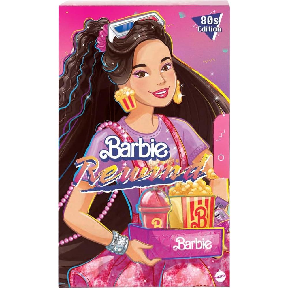Barbie Rewind Doll & Accessories with Black Hair & 1980s-inspired Movie Night Outfit, Collectible & Displayable