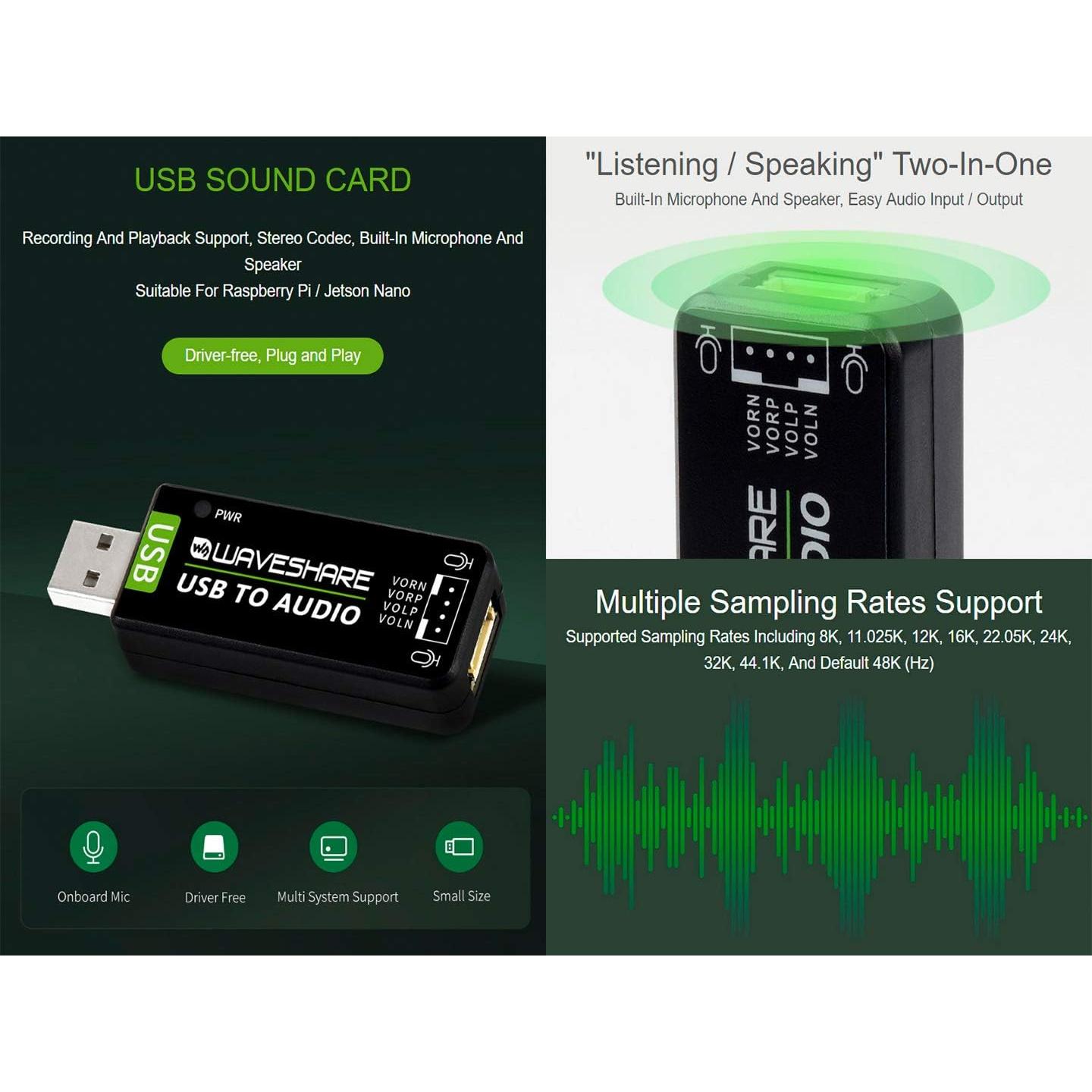 Adaptador USB a Audio Bicool con Altavoz 8Ω 5W para Raspberry Pi