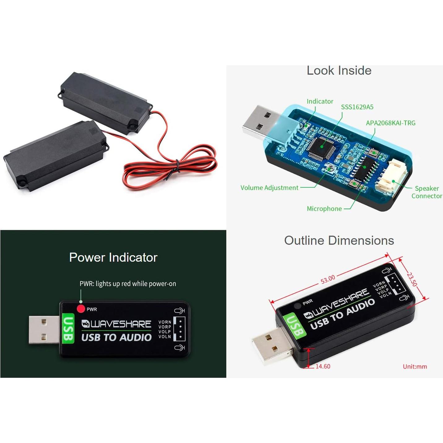 Adaptador USB a Audio Bicool con Altavoz 8Ω 5W para Raspberry Pi