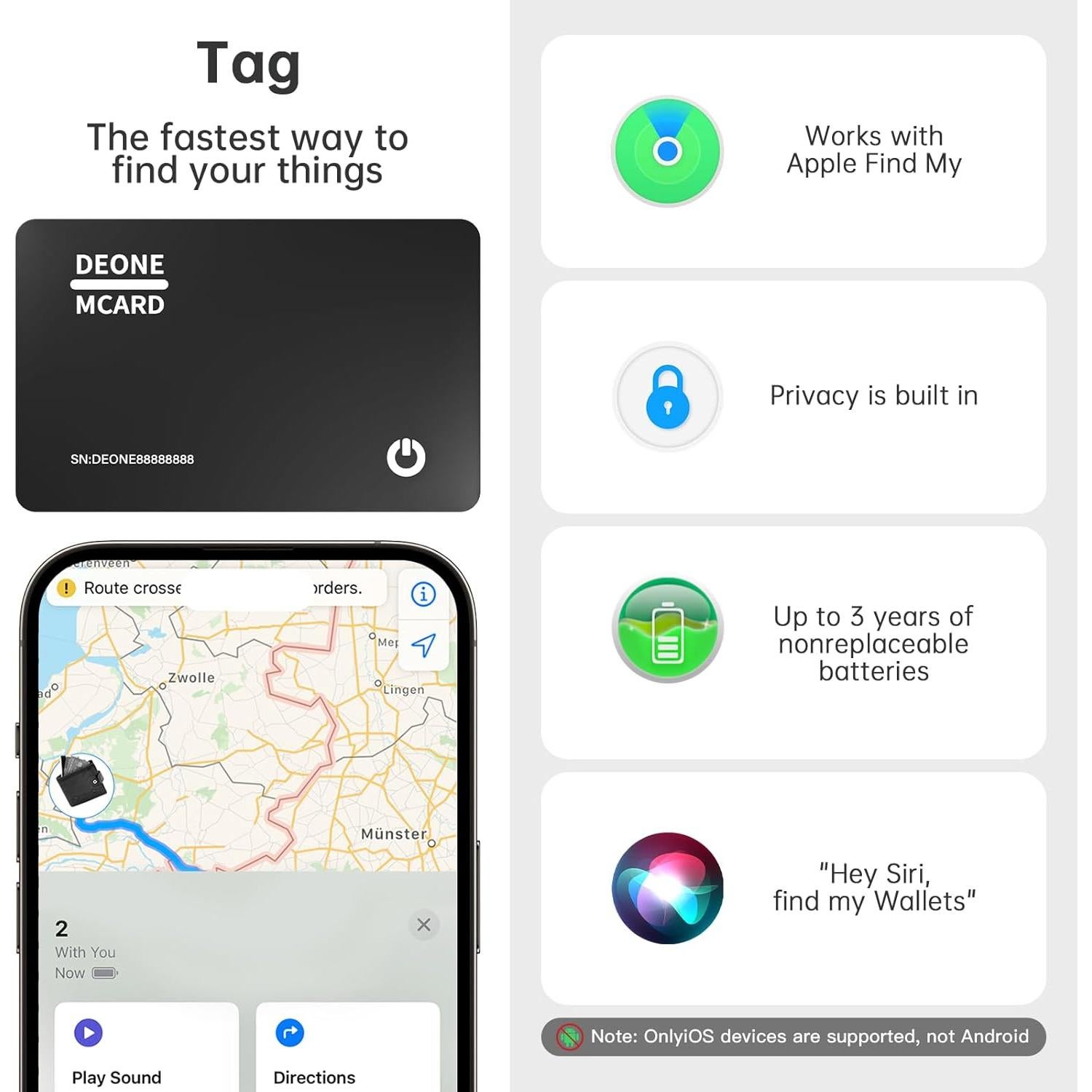 Tarjeta Rastreadora de Cartera Hongtop H, Ultra Delgado, IPX7, 2PCS